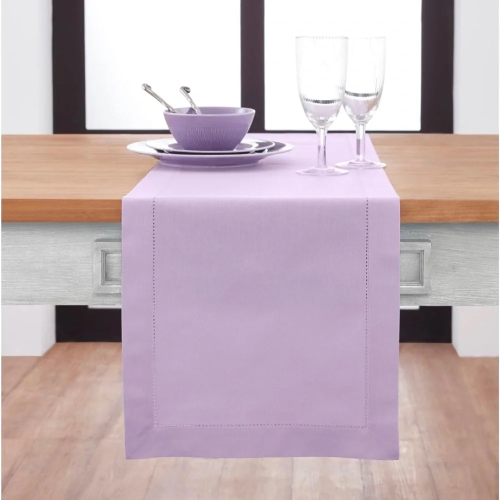 Table Runner Cotton Linen Hemstitch Lavender 14” Wide x 90” Long NEW
